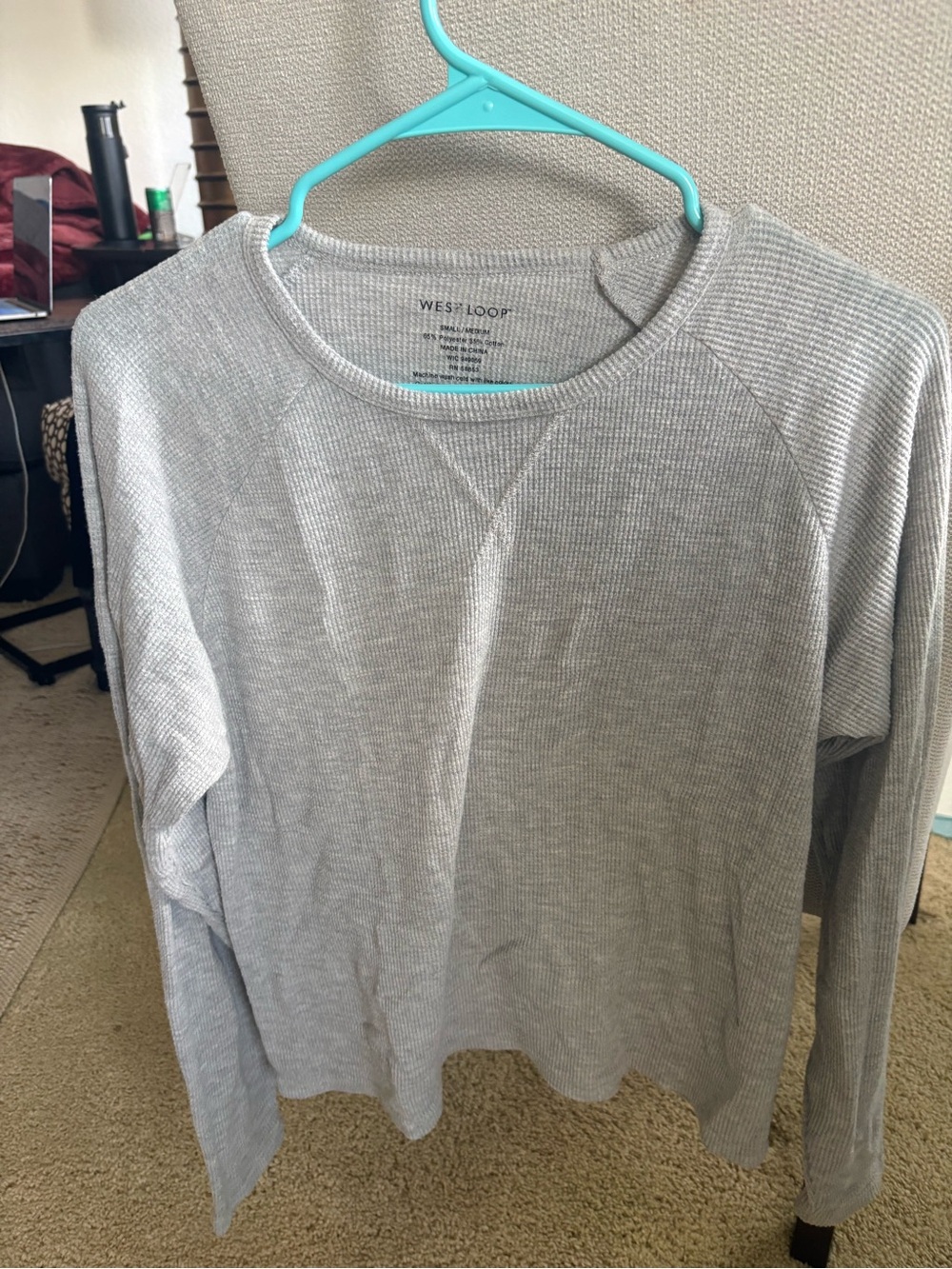 west loop Gray Ribbed Thermal Crewneck Sweater